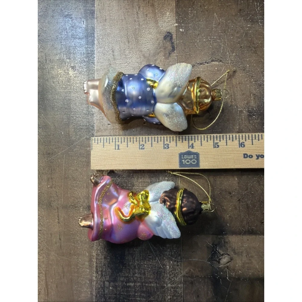 Brass Key Christmas Cherubs Angels Hand Blown Ornaments Vtg 2000 Set Of‎ 4